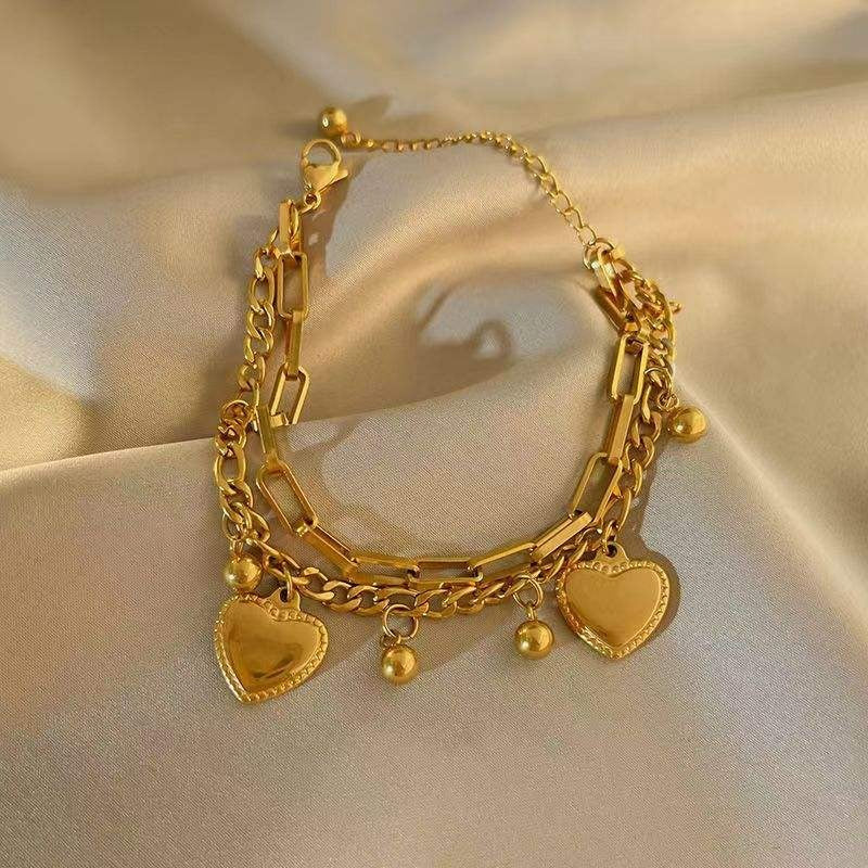 Amour Luxe Double-Layer Heart Chain Bracelet