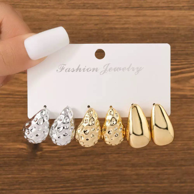 Aqua Curve C-Shape Teardrop Earring Trio