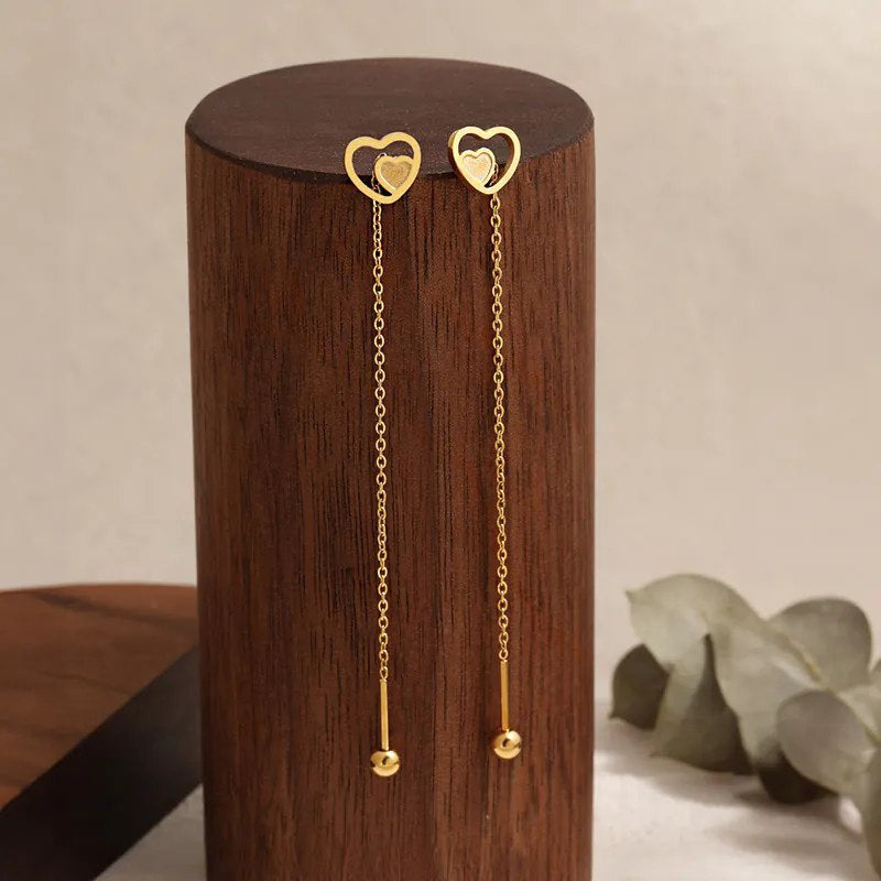 Amour Duo Heart Tassel Earrings