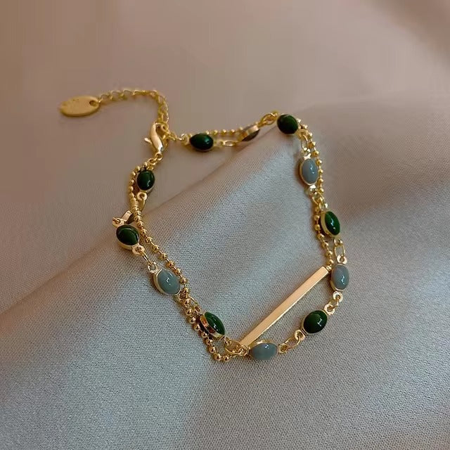Verdant Aurelia Double-Layer Charm Bracelet