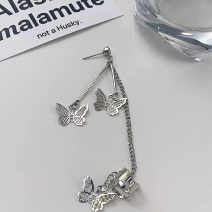 Papillon Chaîne Suspendue Argentée Earrings
