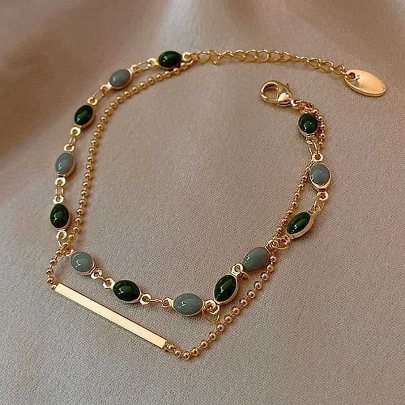 Verdant Aurelia Double-Layer Charm Bracelet