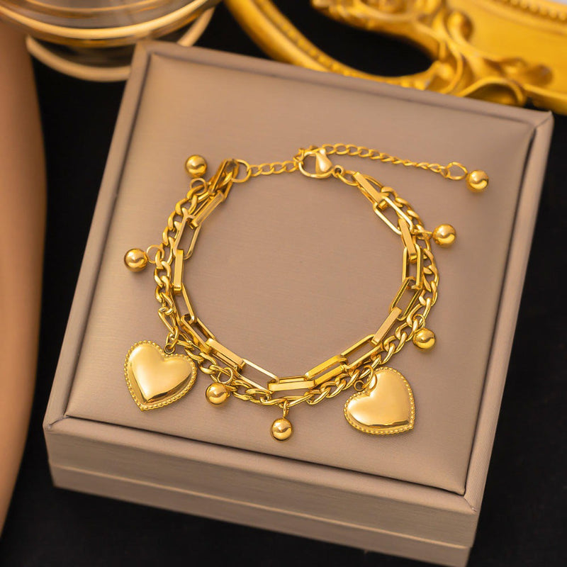 Amour Luxe Double-Layer Heart Chain Bracelet