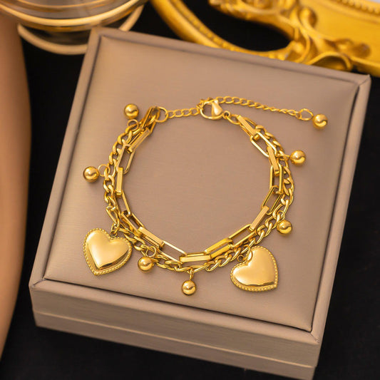Amour Luxe Double-Layer Heart Chain Bracelet