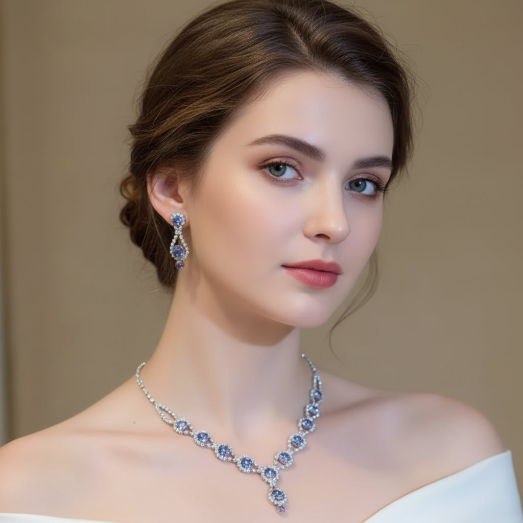 Tanzanite Bloom Floral Necklace Set