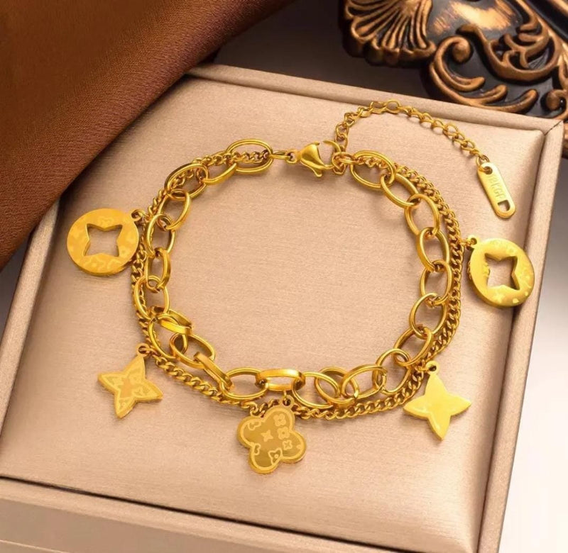 Celestial Bloom Double-Layer Charm Bracelet