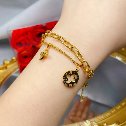 Celestial Bloom Double-Layer Charm Bracelet