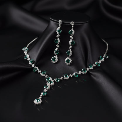 Emerald Radiance Zircon & Diamond Necklace & Earrings Set