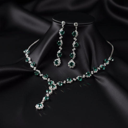 Emerald Radiance Zircon & Diamond Necklace & Earrings Set