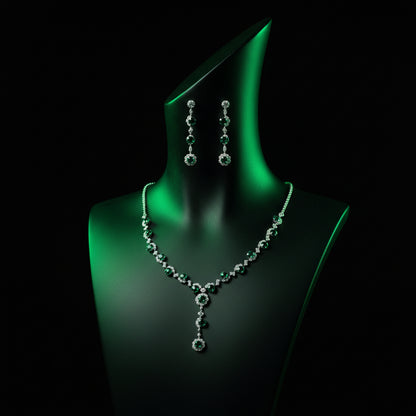 Emerald Radiance Zircon & Diamond Necklace & Earrings Set